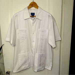 TropiCool White Embroidered Guayabera Shirt Tropical Hawaiian